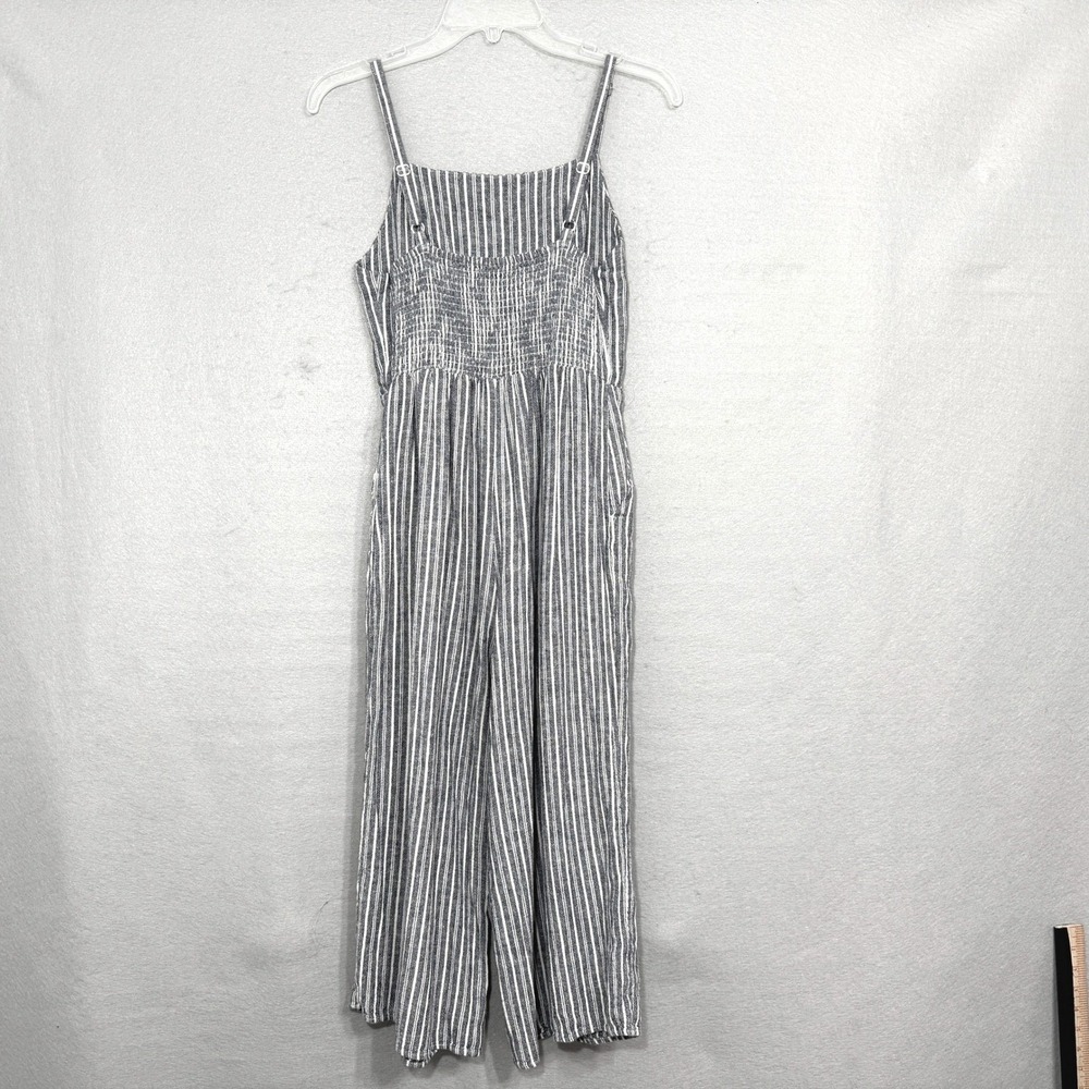 Old Navy Striped Linen Jumpsuit Womens Size S Blue White Coastal Summer Wide Leg - Picture 2 of 8